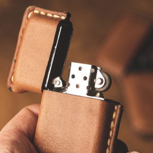 Tan Color Leather Zippo Style Lighter