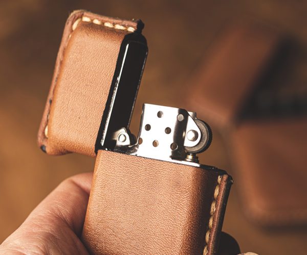 Tan Color Leather Zippo Style Lighter